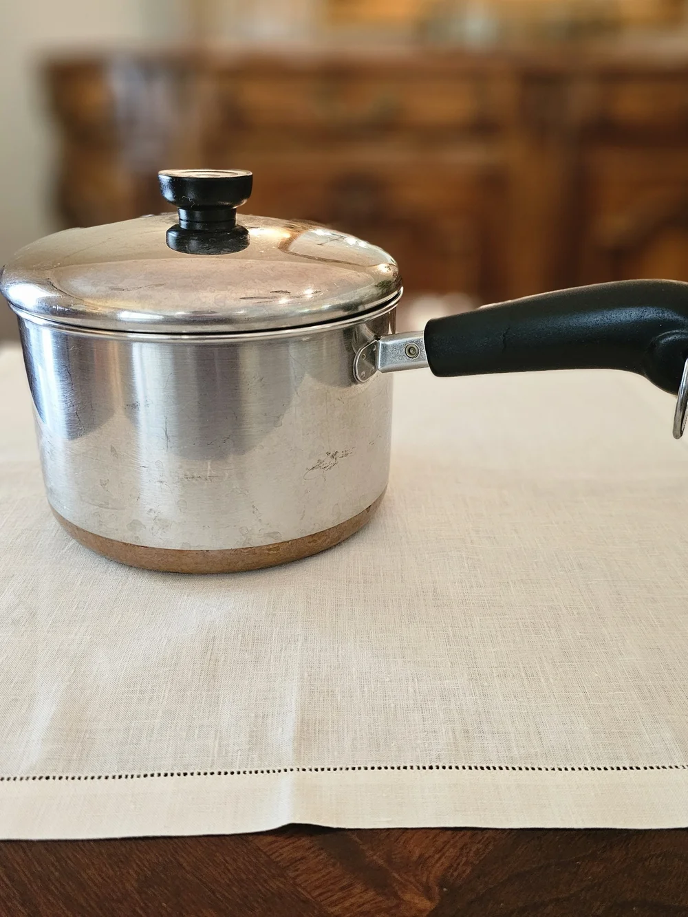 Vintage Revere Ware 1801 3 Qt Saucepan Pot Lid Copper Bottom 1989 USA